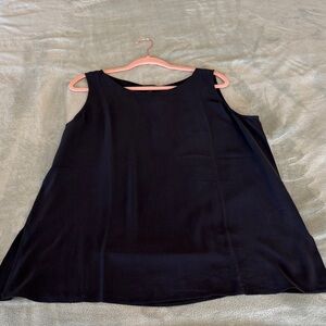 Eileen Fisher Silk Georgette Crepe Ballet Neck Long Tank Easy Fit, Long Length.